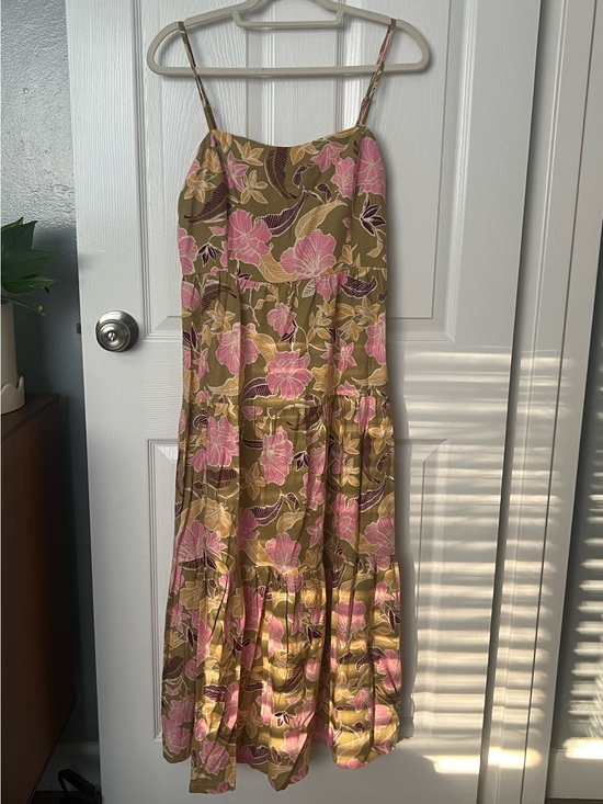Dresses & Skirts - Floral Spaghetti-Strap Midi Dress in Olive & Pink